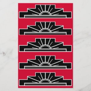 Papelería Motivo Art Deco en B&W y Stationery en rojo