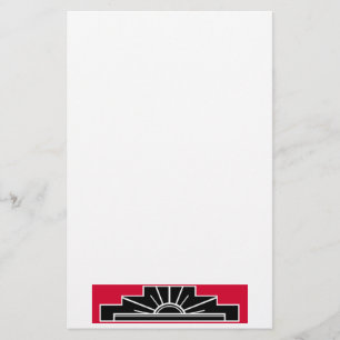 Papelería Motivo Art Deco en B&W y Stationery en rojo