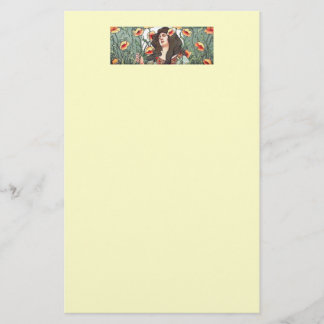 Papelería Mujer Art Nouveau con flores de amapola