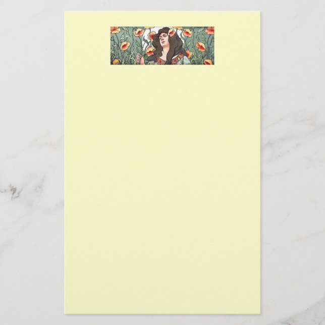 Papelería Mujer Art Nouveau con flores de amapola (Anverso)