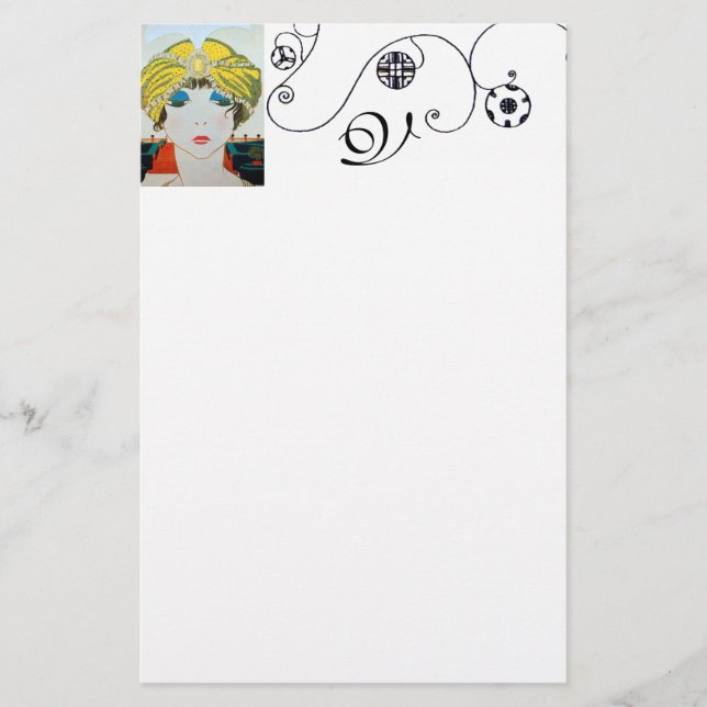 Papelería MUJER CON FORMA ORIENTAL AMARILLA TURBANA / Bellez (Anverso)