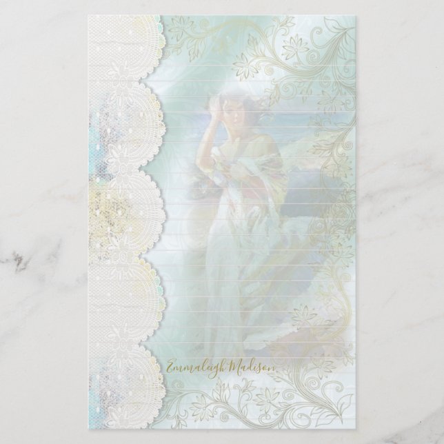 Papelería Mujer en roca en Ocean Faux Lace (Anverso)