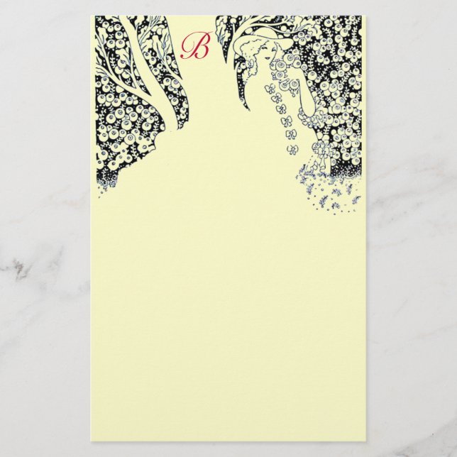 Papelería MUJER ROMÁNTICA, ROSAS, NATURALEZA Monograma de cr (Anverso)