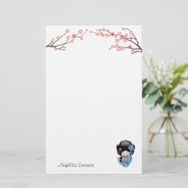 Papelería Muñeca Keiko Kokeshi - Chica de Kimono azul Geisha