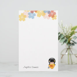 Papelería Muñeca kokeshi de verano - Chica Geisha de Kimono 