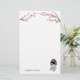 Papelería Muñeca Maiko Kokeshi - Chica Geisha de Kimono Azul