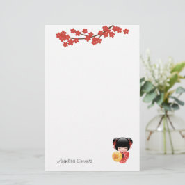 Papelería Muñeca roja Sakura Kokeshi - Chica japonés de geis