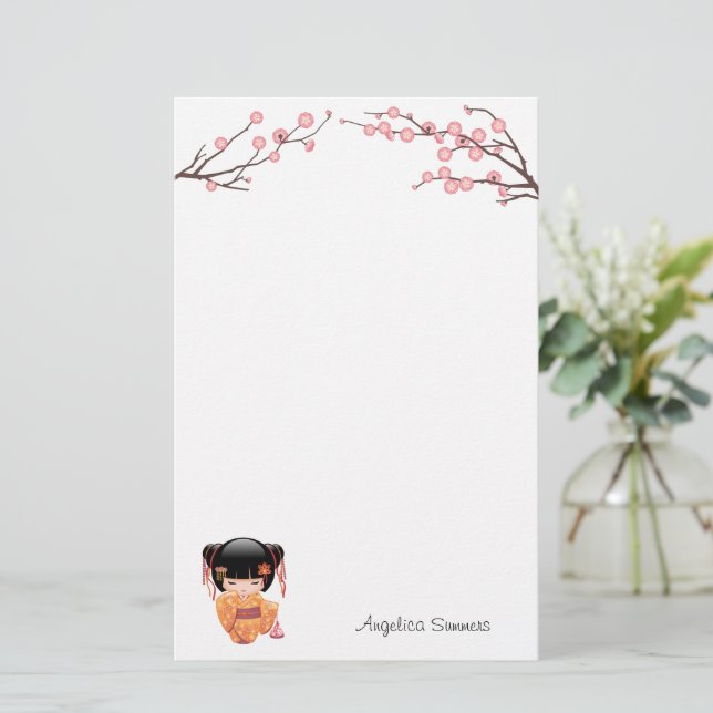 Papelería Muñeca Ume Kokeshi - Chica Geisha de la enseñanza  (Anverso de pie)