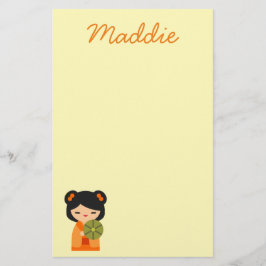 Papelería Muñecas japonesas kokeshi, naranja lindo