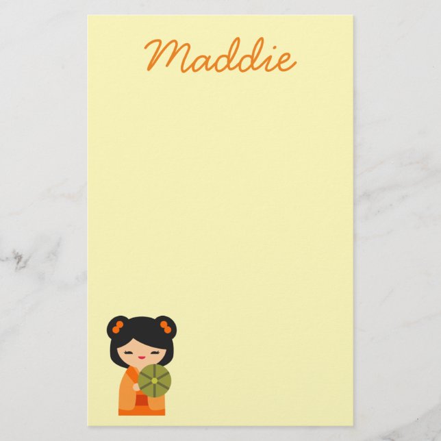 Papelería Muñecas japonesas kokeshi, naranja lindo (Anverso)