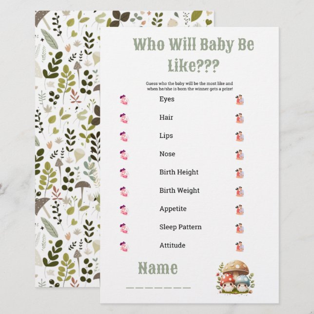 Papelería Mushroom Baby Shower, ¿quién es el bebé? (Anverso / Reverso)