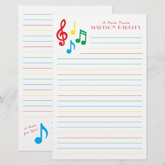 Papelería Música Nota Teacher Stationery (Anverso / Reverso)