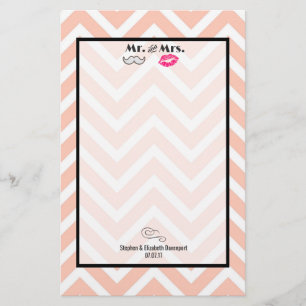 Papelería Mustache & Lips Mr. y la Sra. Peach Chevron Boda