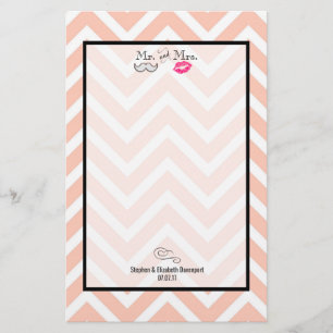 Papelería Mustache & Lips Mr. y la Sra. Peach Chevron Boda