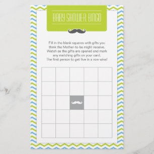 Papelería Mustache / Little Man Baby Shower Bingo Game Card