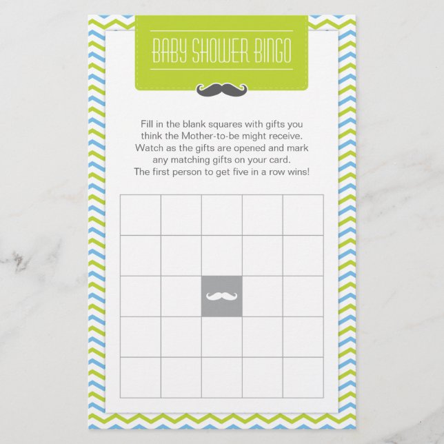 Papelería Mustache / Little Man Baby Shower Bingo Game Card (Anverso)