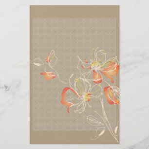 Papelería Naranja Chalk Drawn Flowers Stationed