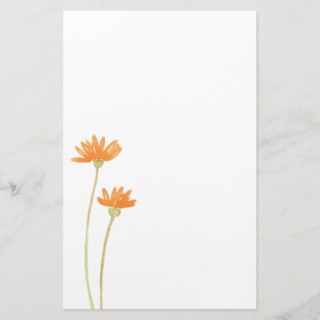 Papelería Naranja de acuarela Daisies (Anverso)