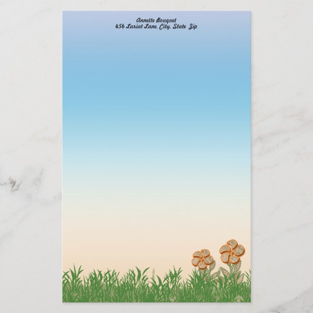 Papelería Naranja Esbozado Burlap Flor Arte Personalizado (Anverso)