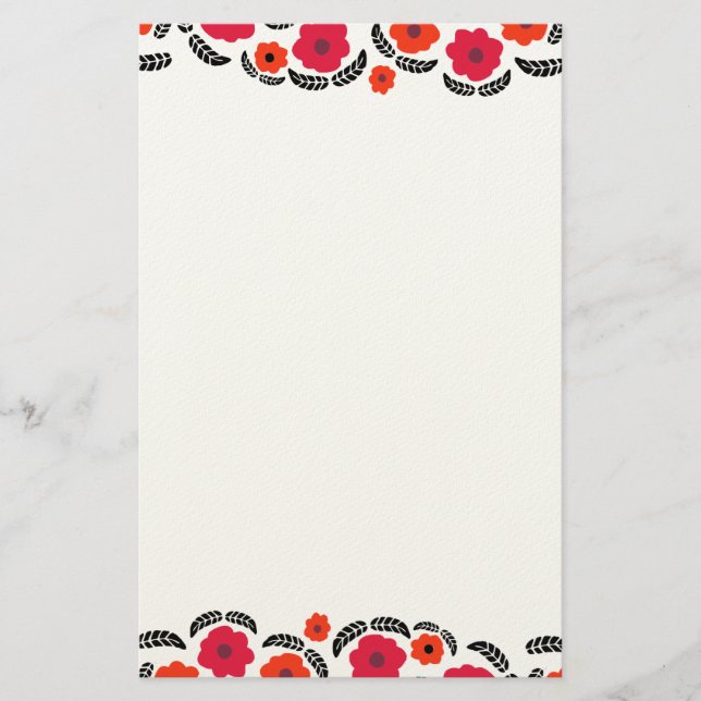 Papelería Naranja moderno y floral roja (Anverso)