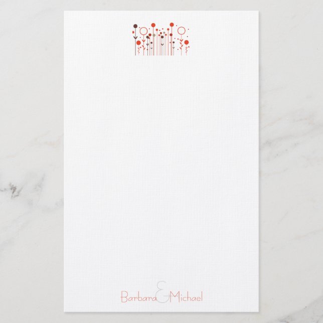 Papelería Naranja Red Simple Floral Dot Personalizado (Anverso)