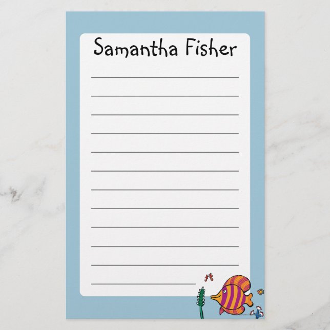 Papelería Naranja y pescados tropicales púrpuras con los (Anverso)