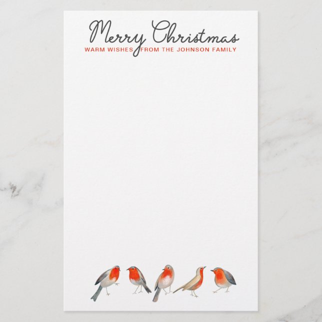Papelería Navidad Estilo rojo y gris aves Robin Fiesta (Anverso)