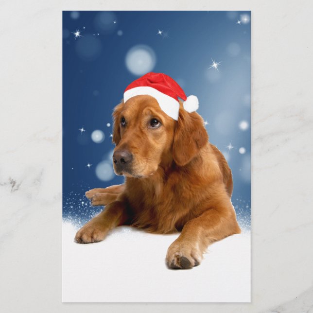 Papelería Navidades adoran la nieve del perro de Santa Hat (Anverso)