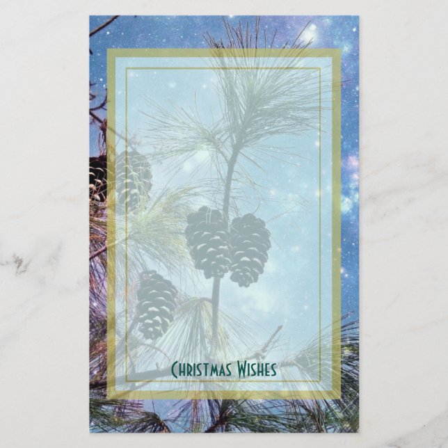 Papelería Navidades Conos de pino bajo un cielo estrellado (Anverso)