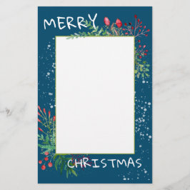Papelería Navidades Cute Watercolor Winter Greenery Blue