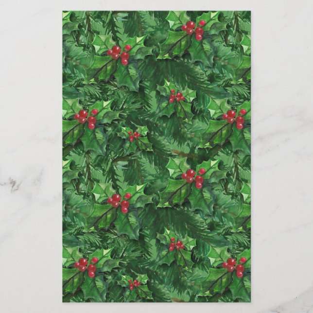 Papelería Navidades de acuarela Holly Berries (Anverso)