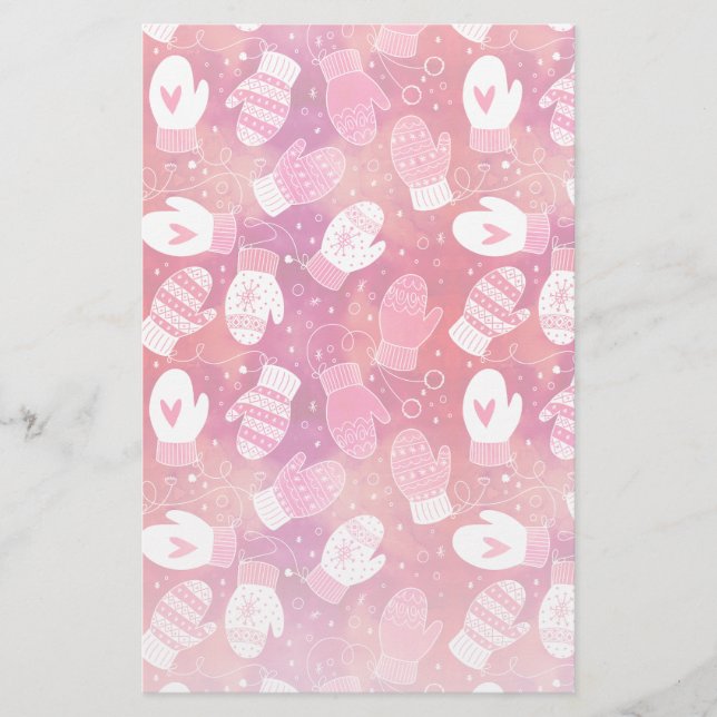 Papelería Navidades de invierno reducen el patrón en rosa (Anverso)