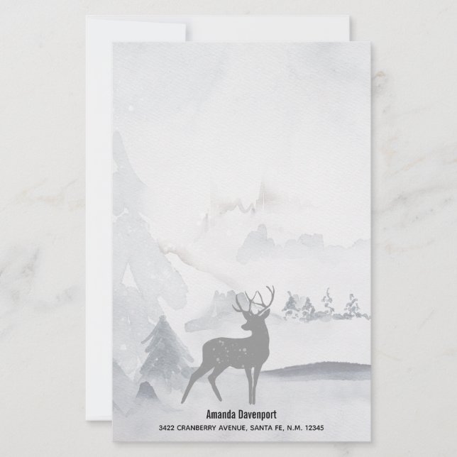 Papelería Navidades de la acuarela gris y salvaje (Anverso)