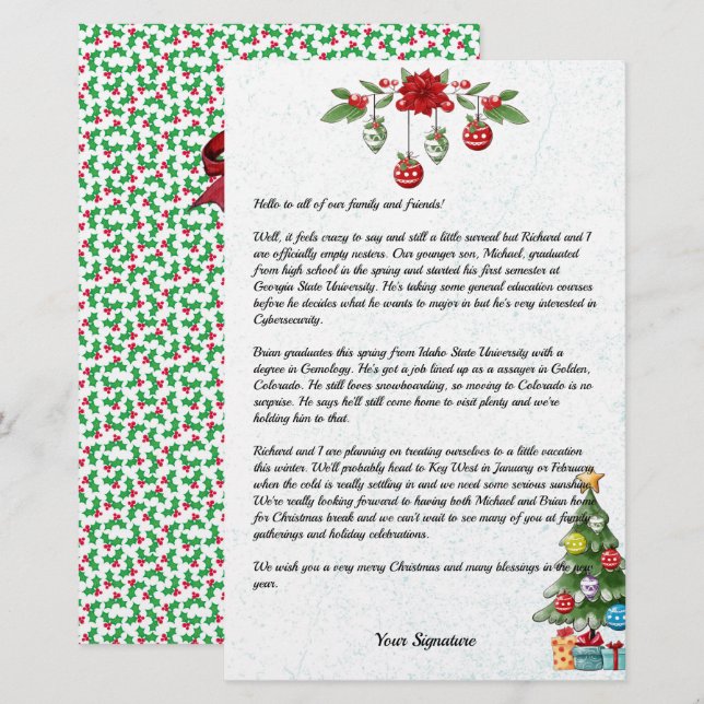 Papelería Navidades de país Boletín de texto de la familia (Anverso / Reverso)