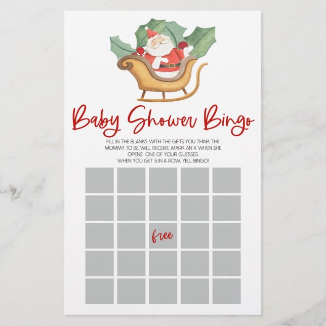 Papelería Navidades de Santa Claus Bingo Juego de Baby Showe (Anverso)