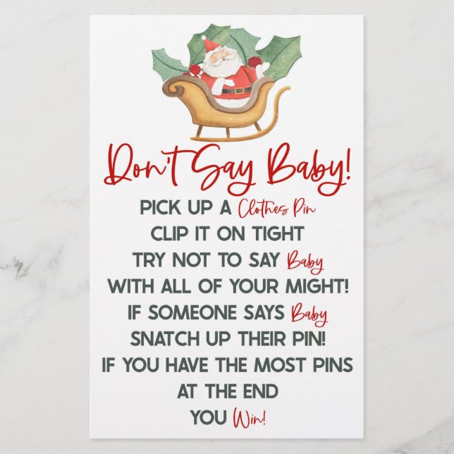 Papelería Navidades de Santa Claus no dicen juego de Baby Sh (Anverso)