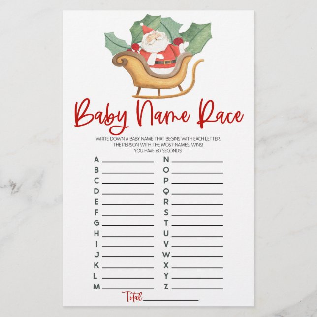 Papelería Navidades de Santa Claus nombran juego de Baby Sho (Anverso)