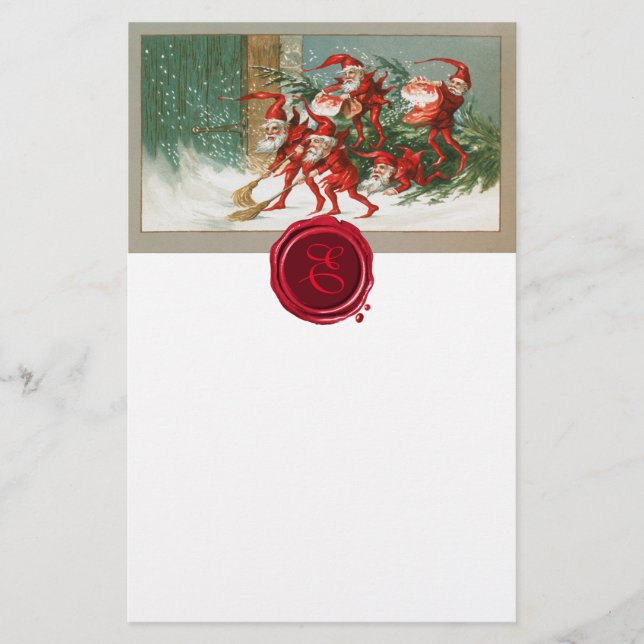 Papelería NAVIDADES ELVES NAVEGANDO NIEVE Monograma de sella (Anverso)