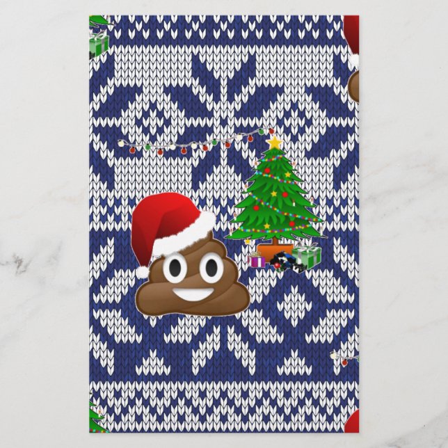 Papelería navidades feos suéter poop emoji (Anverso)