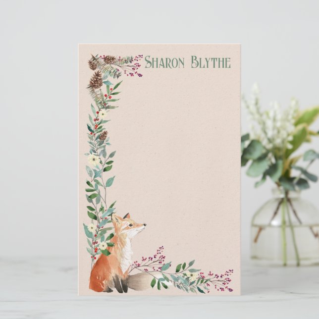 Papelería Navidades Foxy Forest de 8,5" x 5,5" con Stationer (Anverso de pie)