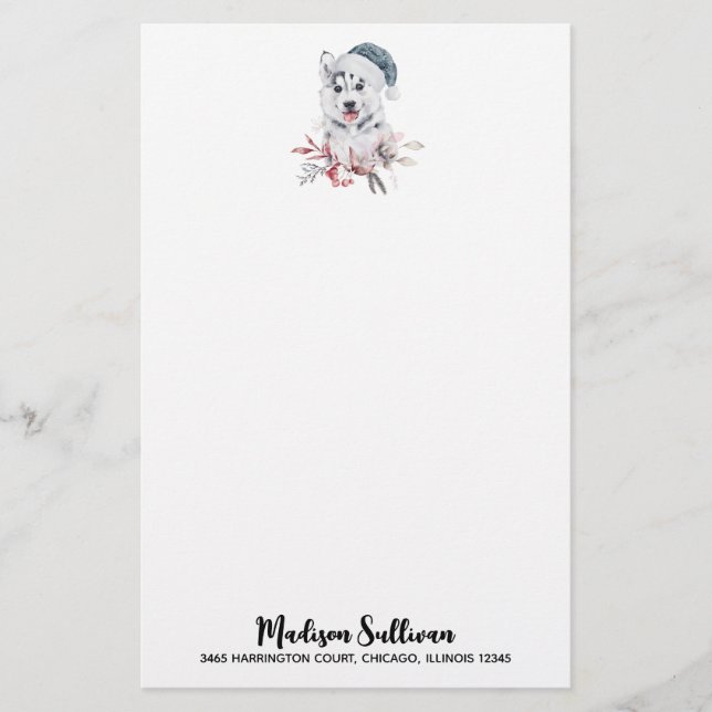 Papelería Navidades Husky Dog en Santa Hat (Anverso)