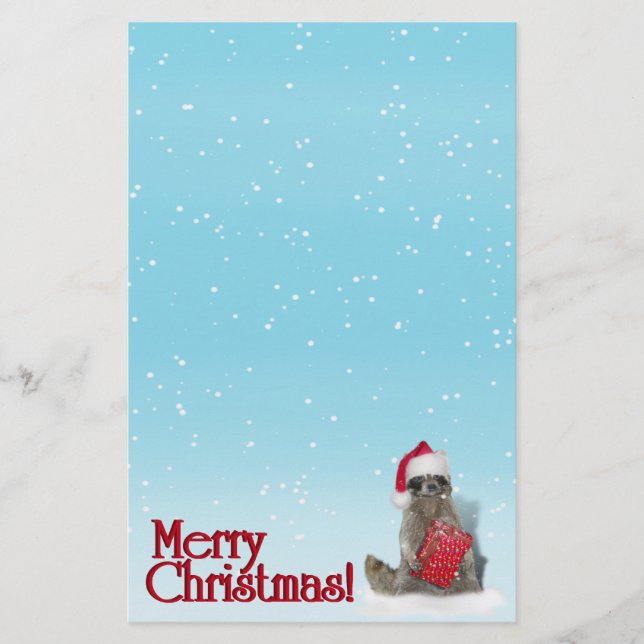 Papelería Navidades Raccoon con presente (Anverso)