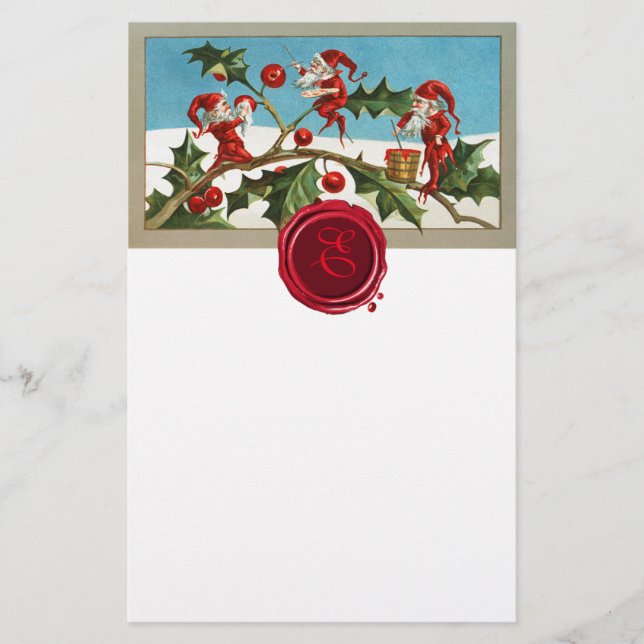 Papelería NAVIDADES ROJOS ELVES, HOLLYBERRIES Wax Seal Monog (Anverso)