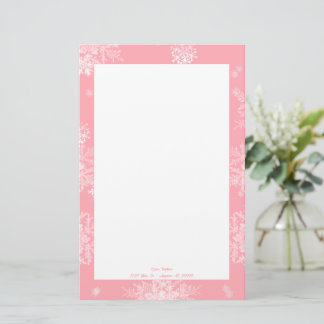 Papelería Navidades rosados copos de nieve personalizados