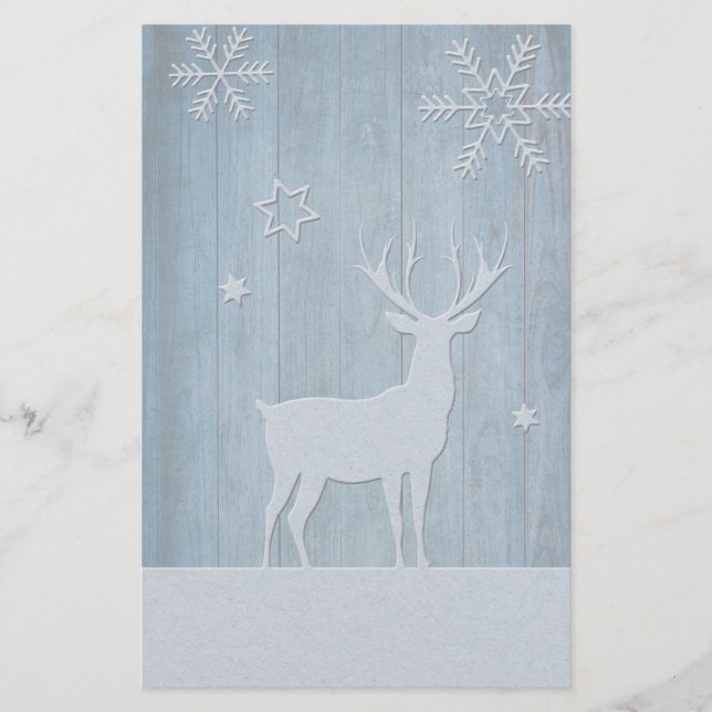 Papelería Navidades Rústicos De Los Renos De Madera Azul (Anverso)