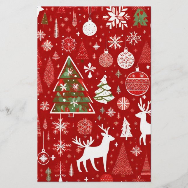 Papelería Navidades temática árboles de Navidad copos de nie (Anverso)