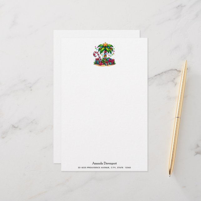 Papelería Navidades tropicales arbol de palmas de vacaciones (Anverso/Reverso In Situ)