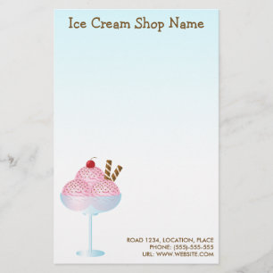 Papelería Negocio de Helado de Fresa Rosa