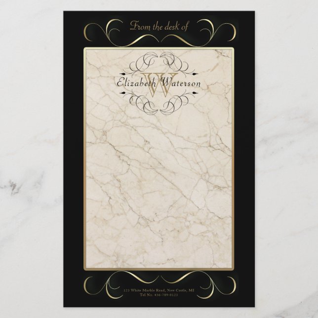 Papelería Negro de mármol blanco del oro del ornamento del (Anverso)