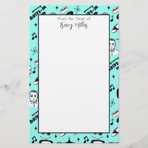 Papelería Negro personalizado, blanco de los 50 años de esti
